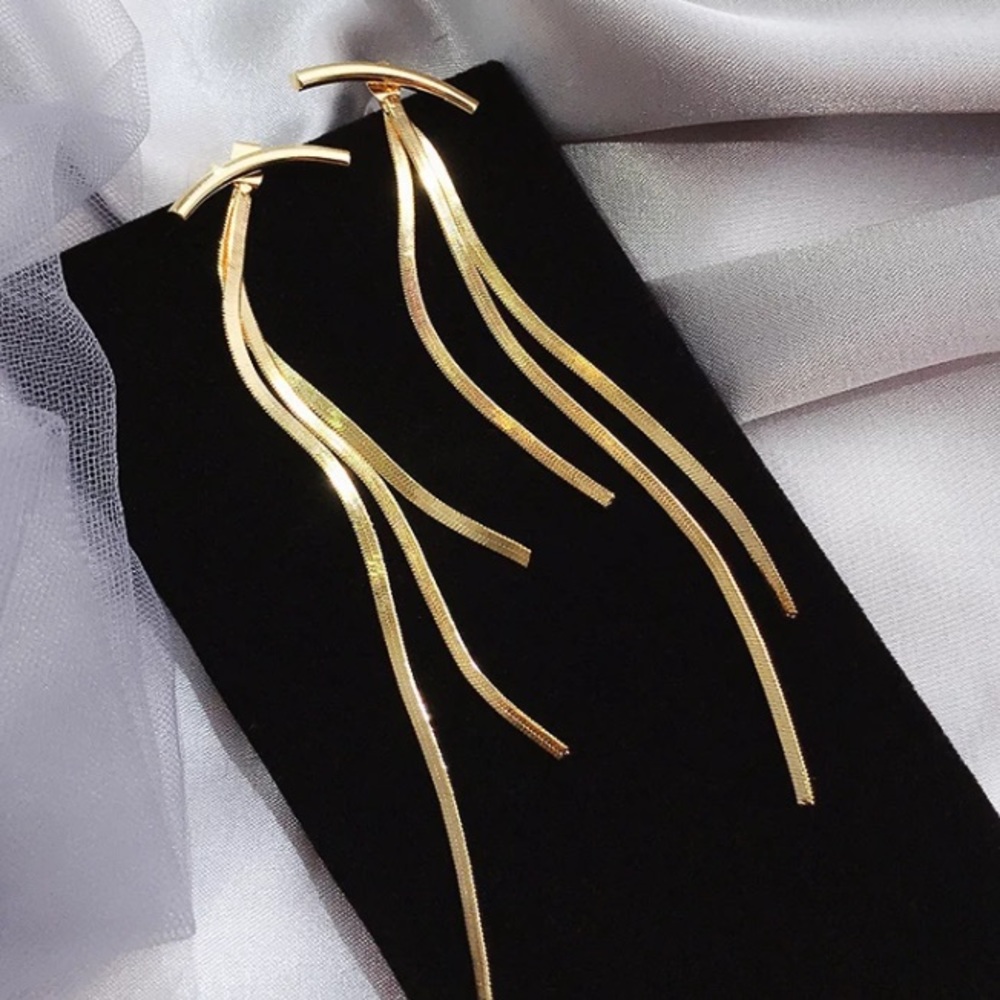 18K gold plated long tassel earrings - Picture 3 of 3
